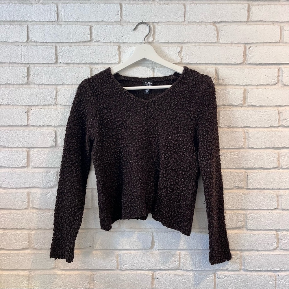 Eileen Fisher Brown Knit Wool & Silk Blend Long Sleeve Blouse Medium